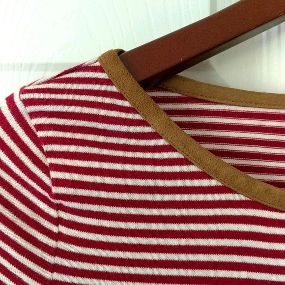 Lauren Ralph Lauren Striped Round Neck Long Roll Tab Sleeve Top Red White XS - Picture 7 of 14